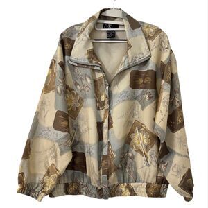 EVR Rare 90s Vintage Silk Full Print‎ Bomber Baroque Jacket Large Floral Earthy